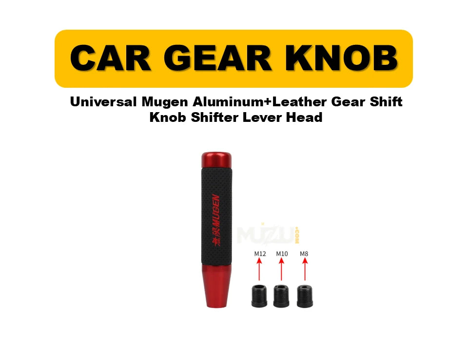 Universal Mugen Aluminium + Leather Gear Shift Knob – Shifter Lever Hea