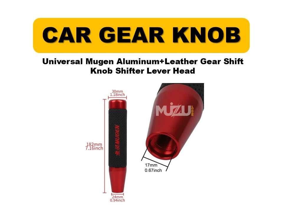 Universal Mugen Aluminium + Leather Gear Shift Knob – Shifter Lever Hea