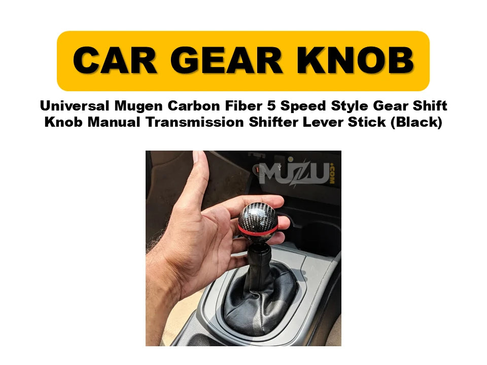 Universal Mugen Carbon Fiber 5-Speed Gear Shift Knob – Manual Transmission Shifter Lever Stick (Black)