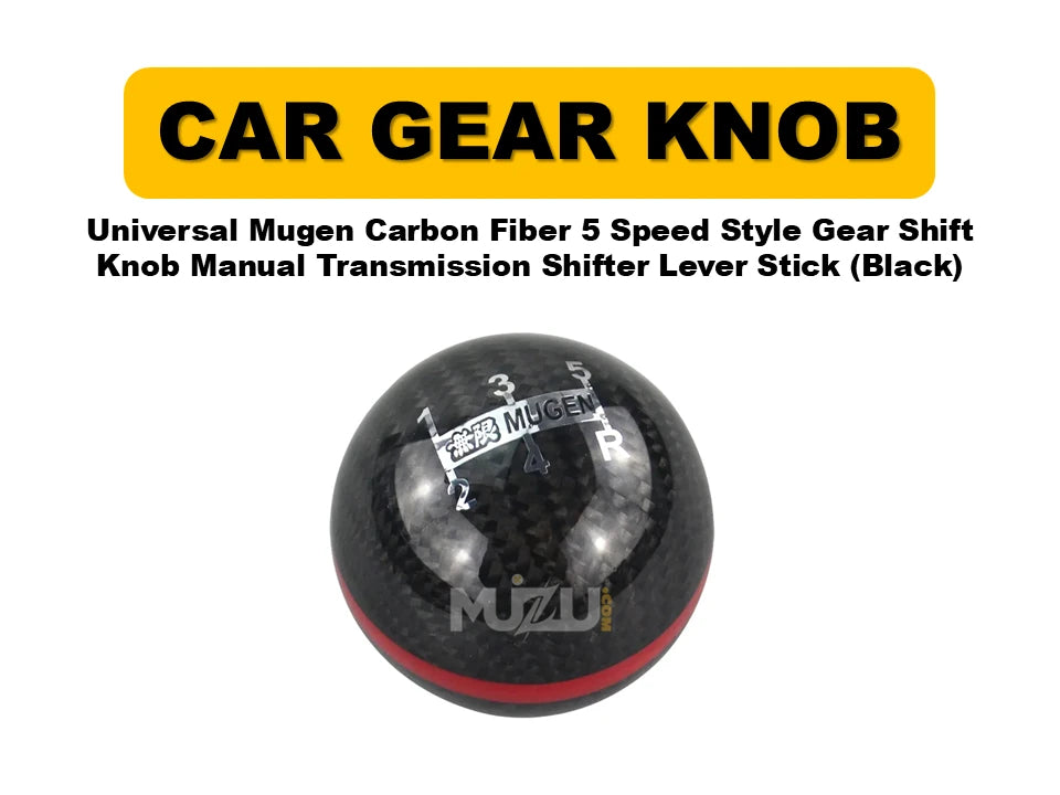 Universal Mugen Carbon Fiber 5-Speed Gear Shift Knob – Manual Transmission Shifter Lever Stick (Black)
