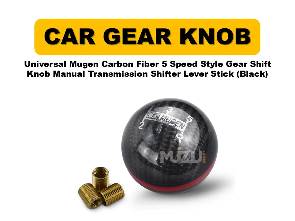 Universal Mugen Carbon Fiber 5-Speed Gear Shift Knob – Manual Transmission Shifter Lever Stick (Black)