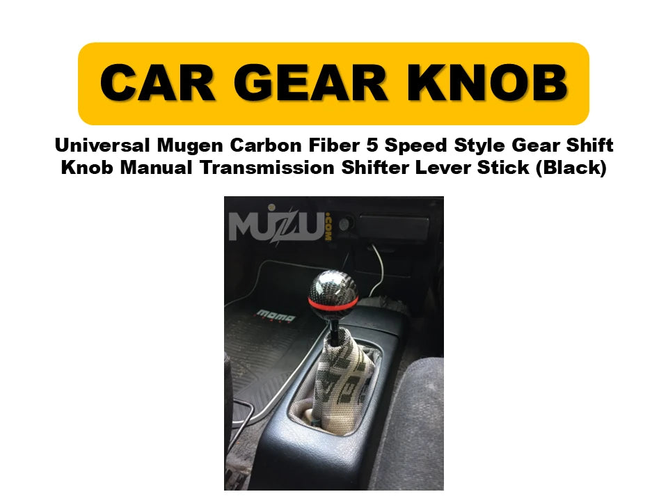 Universal Mugen Carbon Fiber 5-Speed Gear Shift Knob – Manual Transmission Shifter Lever Stick (Black)