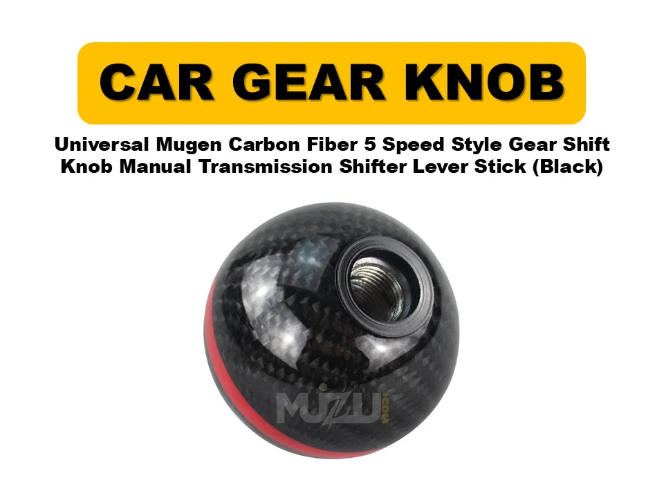 Universal Mugen Carbon Fiber 5-Speed Gear Shift Knob – Manual Transmission Shifter Lever Stick (Black)