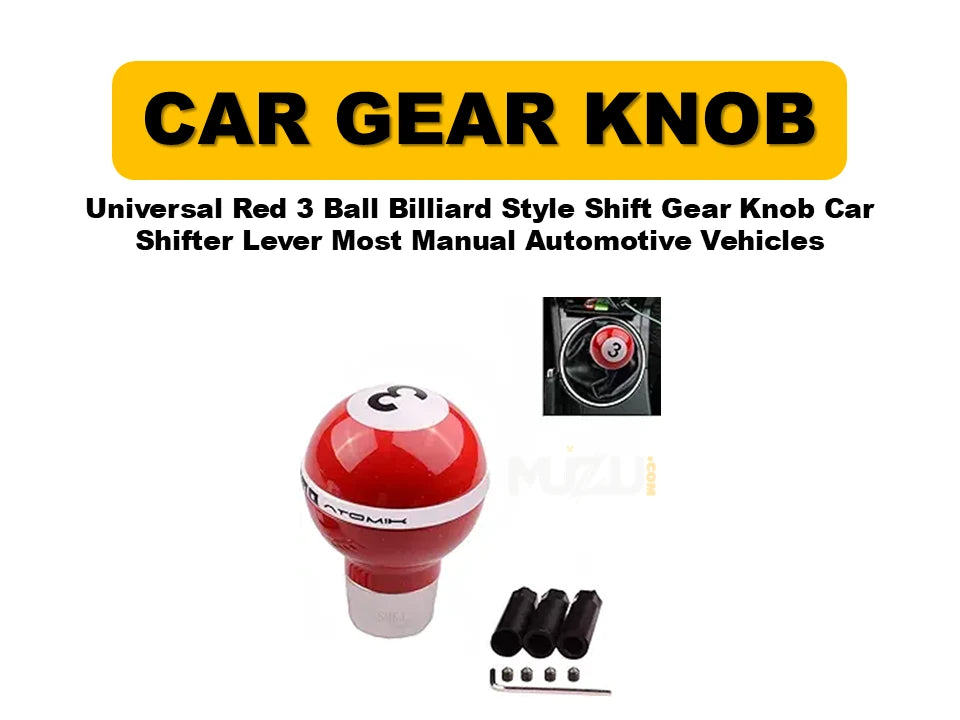 Universal Red 3-Ball Billiard Style Gear Shift Knob β Car Shifter Lever for Manual Vehicles