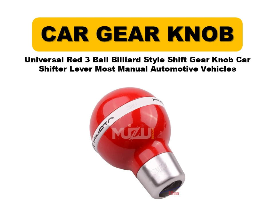 Universal Red 3-Ball Billiard Style Gear Shift Knob β Car Shifter Lever for Manual Vehicles