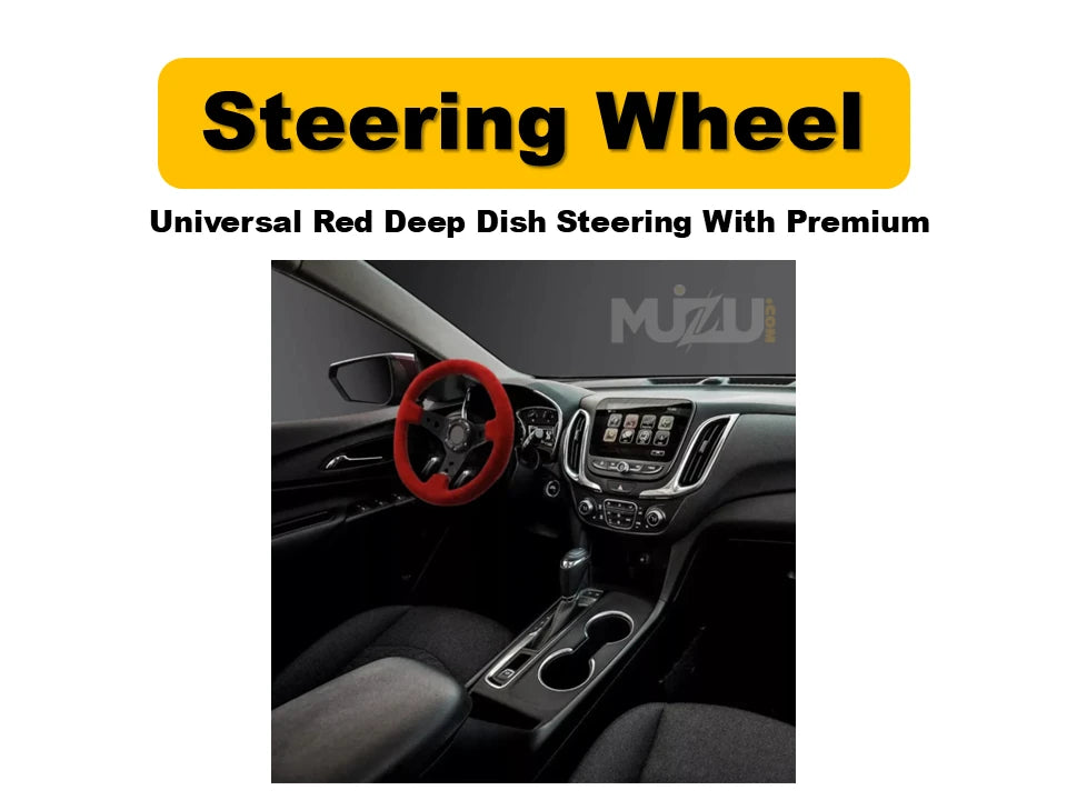 Universal Red Deep Dish Steering Wheel – Premium Alcantara Grip, Sport & Comfort