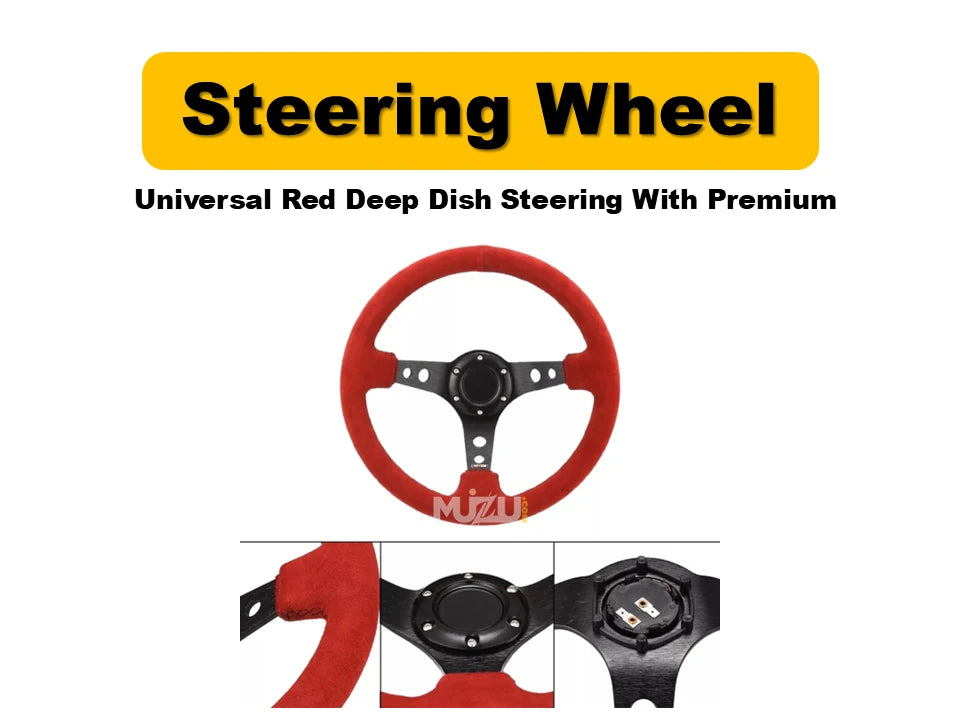 Universal Red Deep Dish Steering Wheel – Premium Alcantara Grip, Sport & Comfort