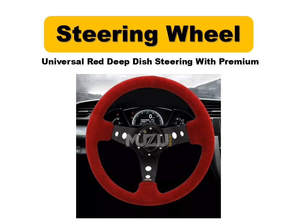 Universal Red Deep Dish Steering Wheel – Premium Alcantara Grip, Sport & Comfort