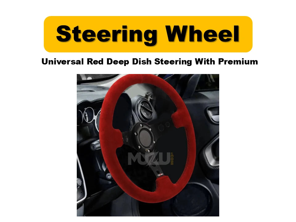 Universal Red Deep Dish Steering Wheel – Premium Alcantara Grip, Sport & Comfort