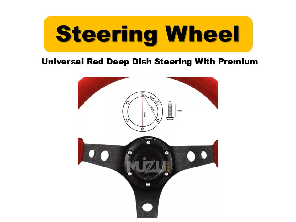 Universal Red Deep Dish Steering Wheel – Premium Alcantara Grip, Sport & Comfort