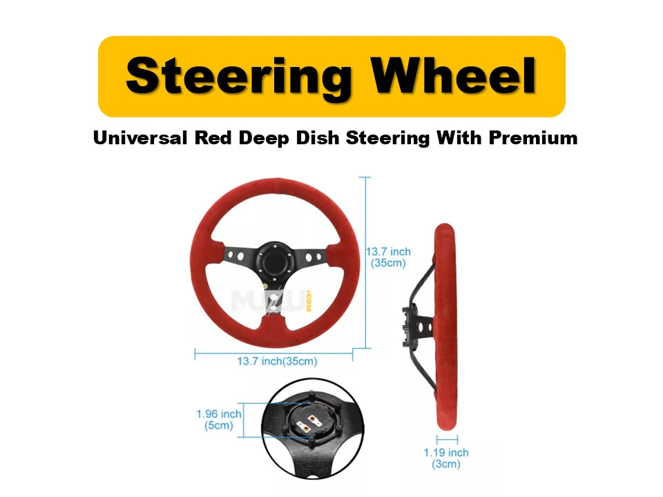 Universal Red Deep Dish Steering Wheel – Premium Alcantara Grip, Sport & Comfort