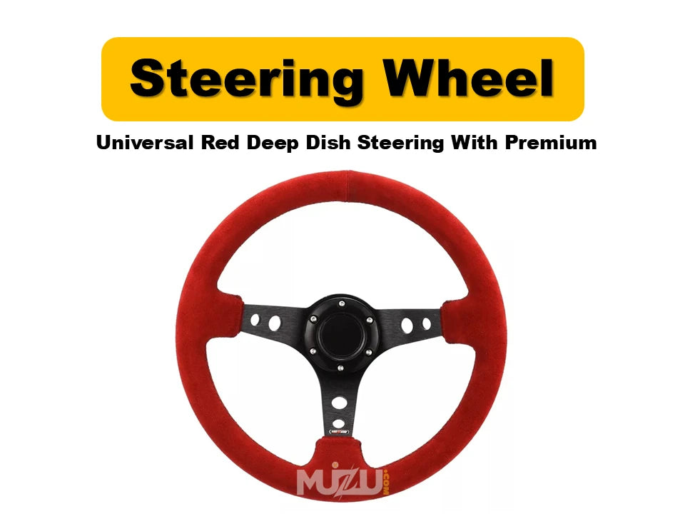 Universal Red Deep Dish Steering Wheel – Premium Alcantara Grip, Sport & Comfort
