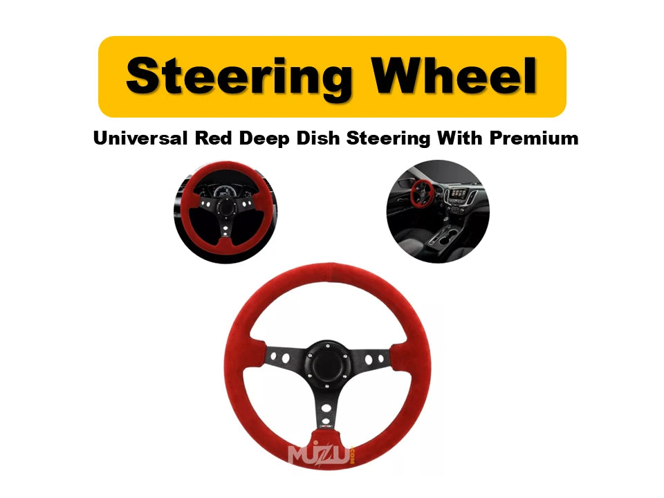 Universal Red Deep Dish Steering Wheel – Premium Alcantara Grip, Sport & Comfort