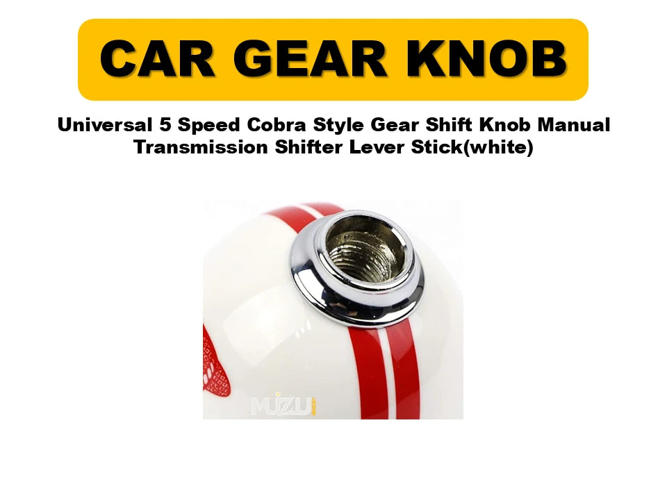 Universal 5 Speed Cobra Style Gear Shift Knob – White Manual Transmission Shifter Lever