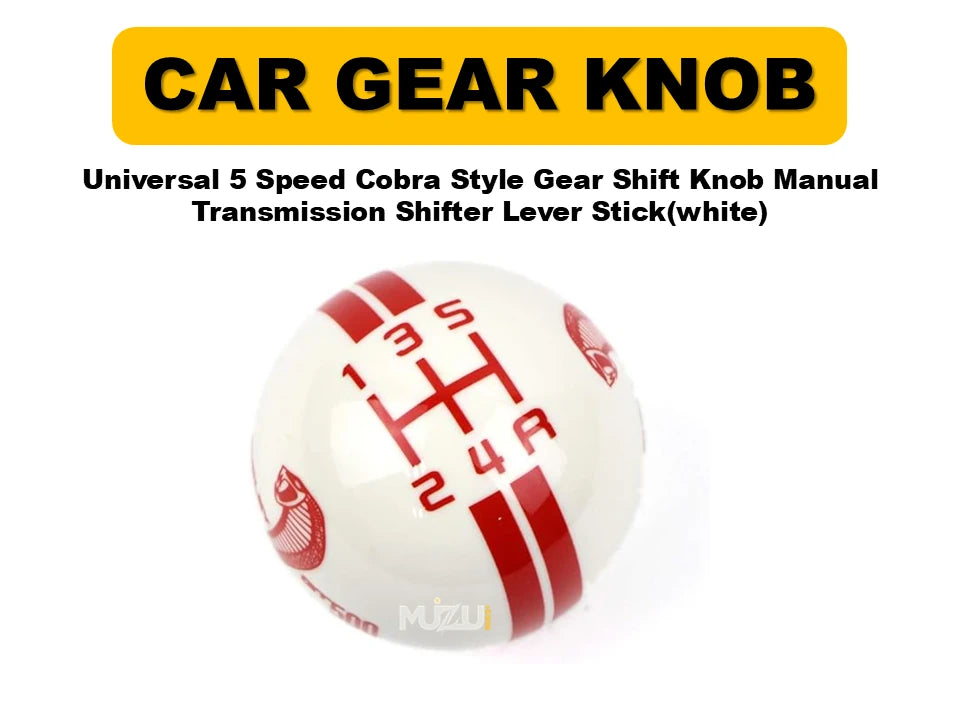 Universal 5 Speed Cobra Style Gear Shift Knob – White Manual Transmission Shifter Lever