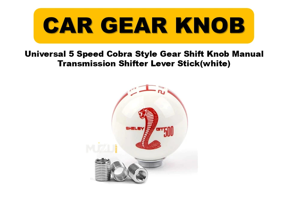 Universal 5 Speed Cobra Style Gear Shift Knob – White Manual Transmission Shifter Lever