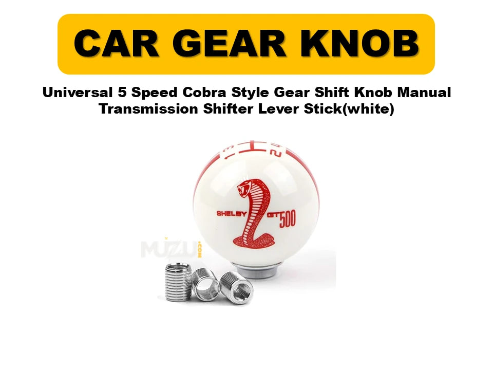 Universal 5 Speed Cobra Style Gear Shift Knob – White Manual Transmission Shifter Lever