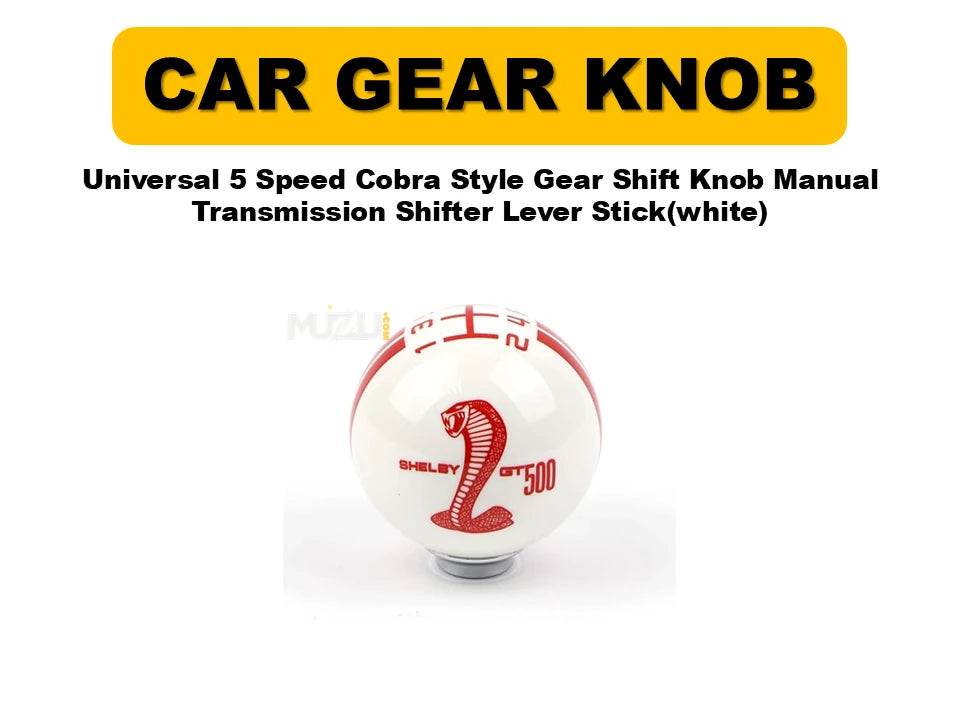 Universal 5 Speed Cobra Style Gear Shift Knob – White Manual Transmission Shifter Lever