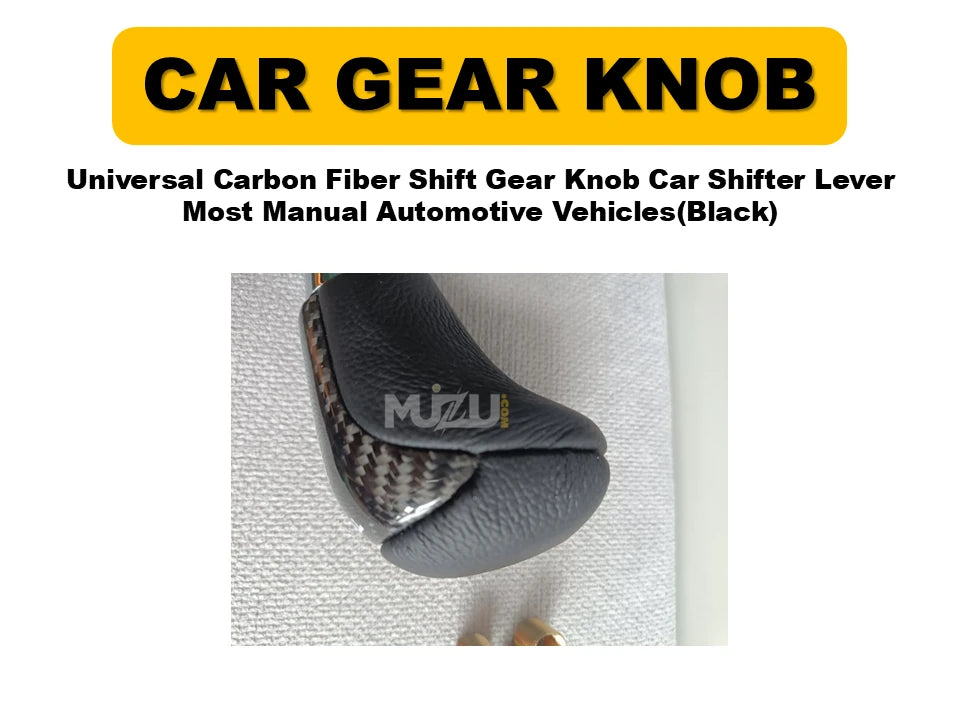 Universal Carbon Fiber Shift Gear Knob (Black) – Car Shifter Lever for Manual Vehicles
