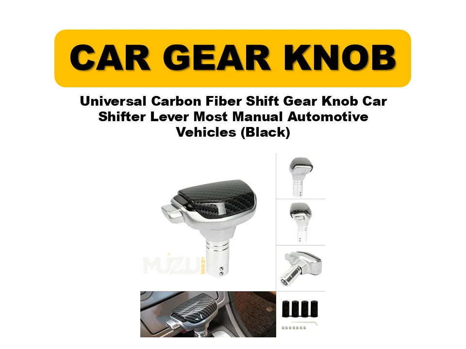 Universal Carbon Fiber Shift Gear Knob – Black Car Shifter Lever for Manual Vehicles