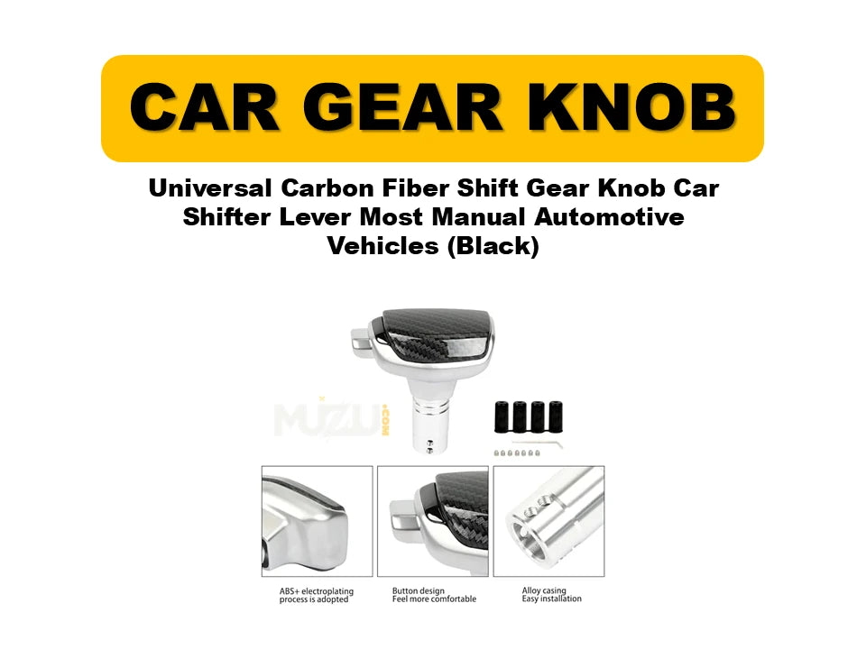Universal Carbon Fiber Shift Gear Knob – Black Car Shifter Lever for Manual Vehicles