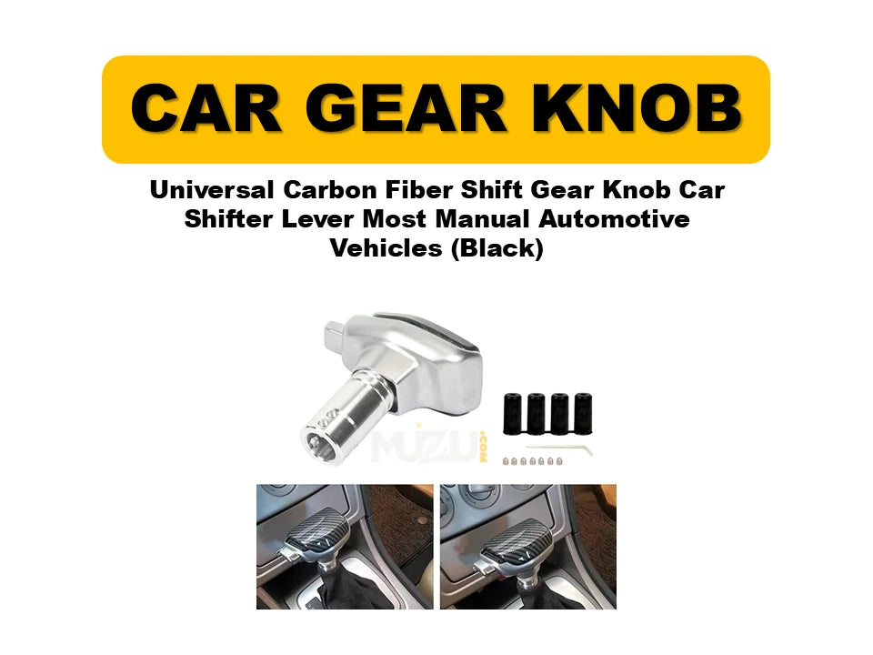 Universal Carbon Fiber Shift Gear Knob – Black Car Shifter Lever for Manual Vehicles