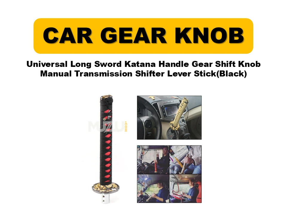 Universal Long Sword Katana Handle Gear Shift Knob – Manual Transmission Shifter Lever Stick (Black)
