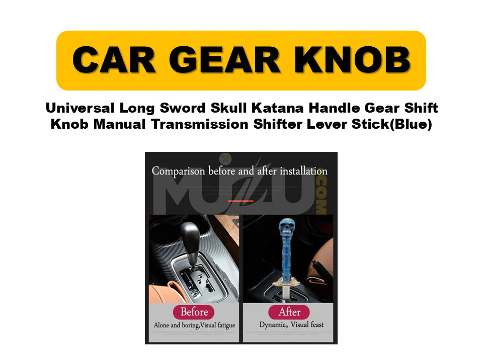 Universal Long Sword Skull Katana Handle Gear Shift Knob – Manual Transmission Shifter Lever Stick (Blue)