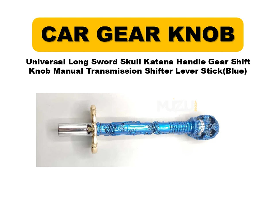 Universal Long Sword Skull Katana Handle Gear Shift Knob – Manual Transmission Shifter Lever Stick (Blue)