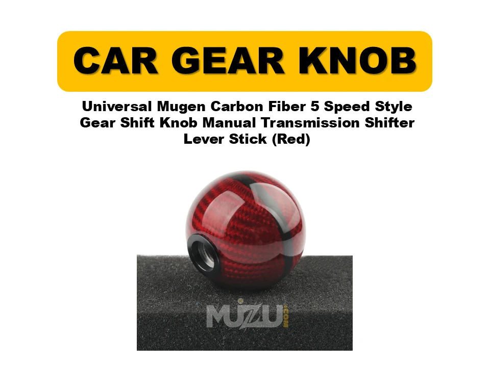 Universal Mugen Carbon Fiber 5-Speed Style Gear Shift Knob (Red) – Manual Transmission Shifter Lever