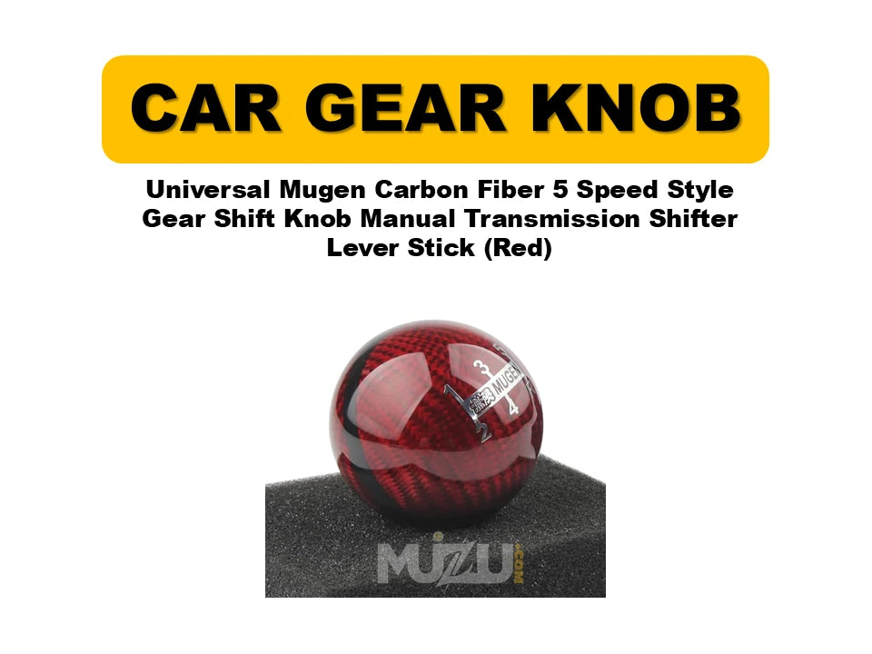Universal Mugen Carbon Fiber 5-Speed Style Gear Shift Knob (Red) – Manual Transmission Shifter Lever