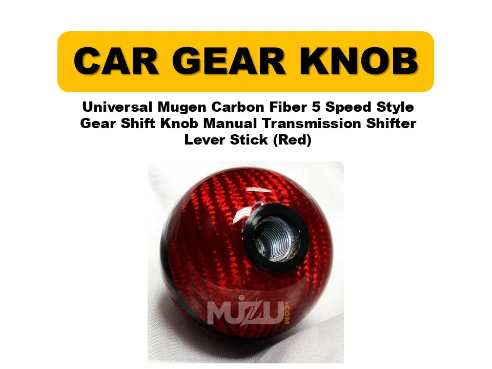 Universal Mugen Carbon Fiber 5-Speed Style Gear Shift Knob (Red) – Manual Transmission Shifter Lever