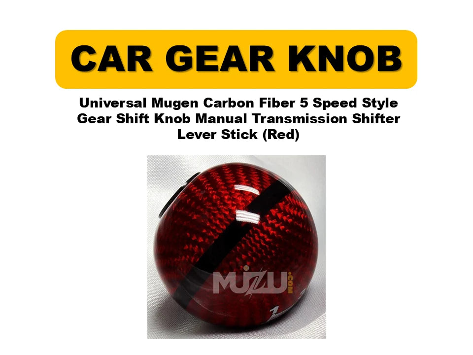 Universal Mugen Carbon Fiber 5-Speed Style Gear Shift Knob (Red) – Manual Transmission Shifter Lever