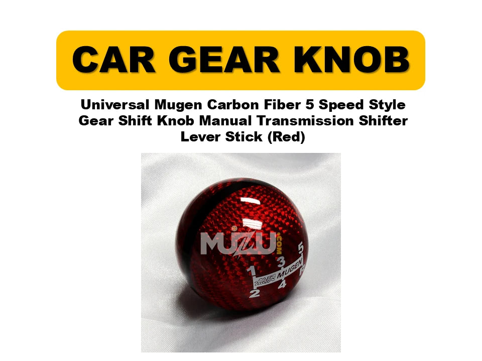 Universal Mugen Carbon Fiber 5-Speed Style Gear Shift Knob (Red) – Manual Transmission Shifter Lever