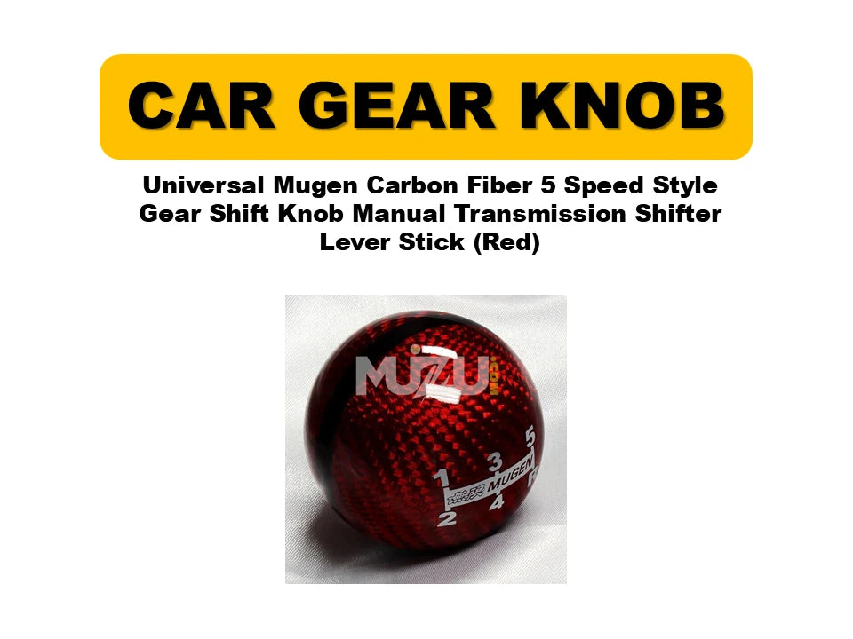 Universal Mugen Carbon Fiber 5-Speed Style Gear Shift Knob (Red) – Manual Transmission Shifter Lever