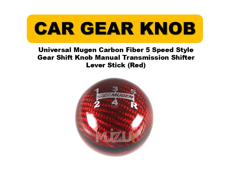 Universal Mugen Carbon Fiber 5-Speed Style Gear Shift Knob (Red) – Manual Transmission Shifter Lever