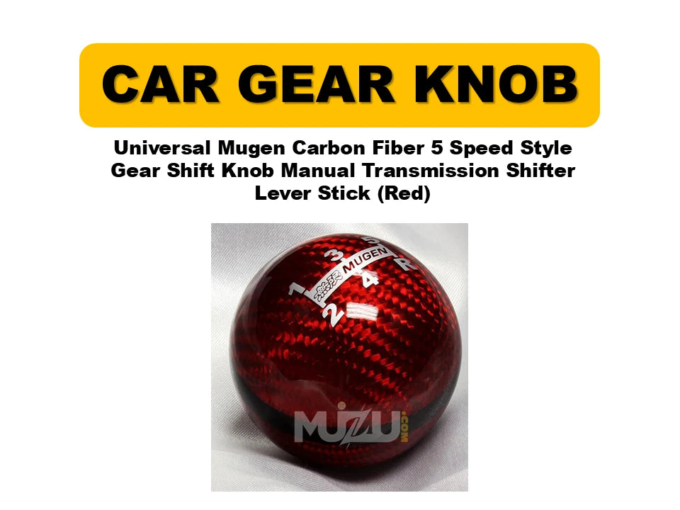 Universal Mugen Carbon Fiber 5-Speed Style Gear Shift Knob (Red) – Manual Transmission Shifter Lever
