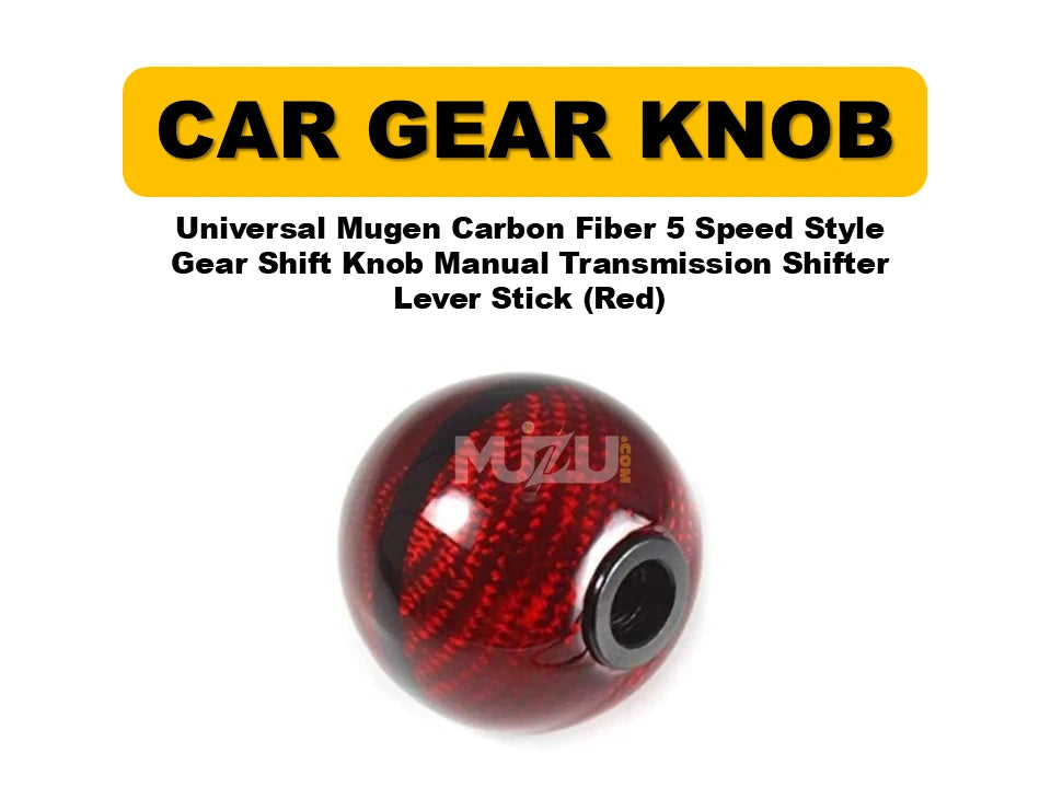 Universal Mugen Carbon Fiber 5-Speed Style Gear Shift Knob (Red) – Manual Transmission Shifter Lever