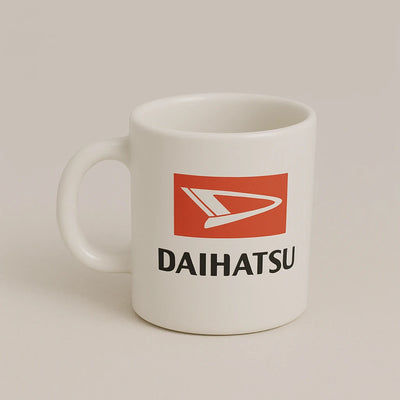 Daihatsu Logo Mug – White Ceramic Coffee Cup for City Car & JDM Fans