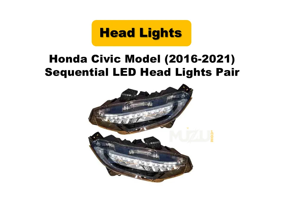 Honda Civic 2016–2021 Sequential LED Headlights – Dynamic DRL Front Head Lamps (Pair)