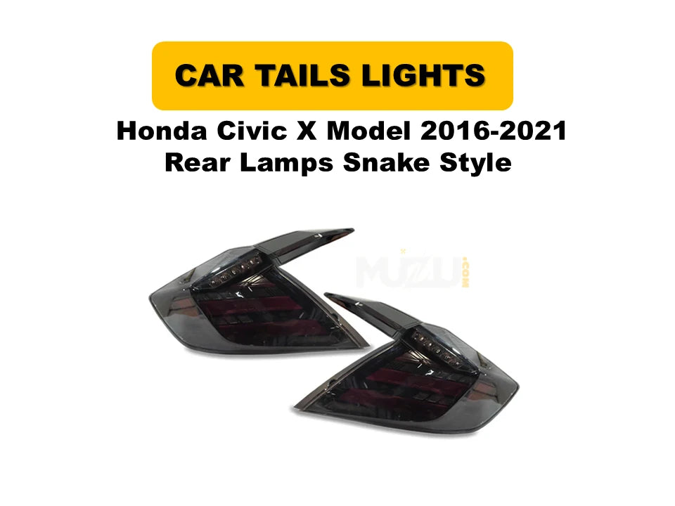 Honda Civic X 2016–2021 Snake Style LED Tail Lights – Smoke Finish with Sequential Indicators (Pair)