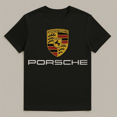 Porsche Logo T-Shirt – Premium Black Cotton Tee for Sports Car Enthusiasts