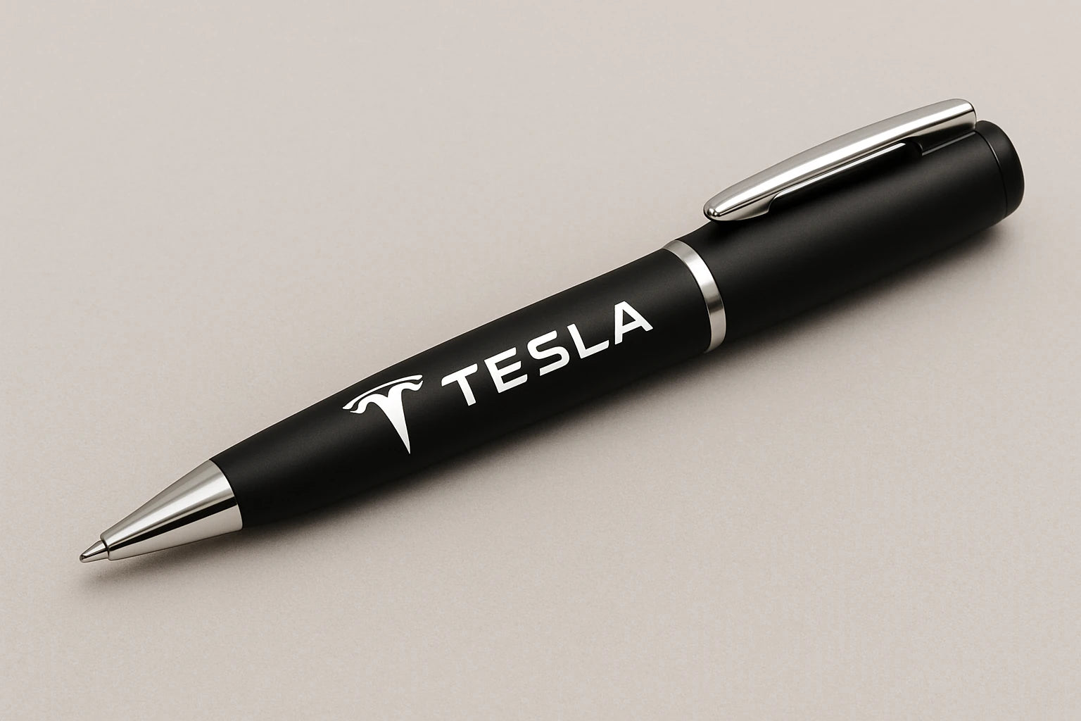 Tesla Logo Pen – Modern Black Metal Ballpoint for Tech & Auto Enthusiasts