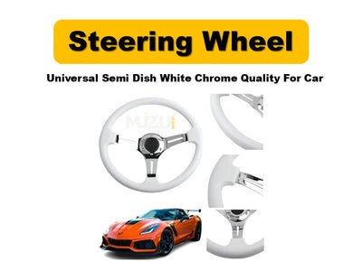 Universal Semi Dish White Chrome Steering Wheel – Premium Quality for Cars