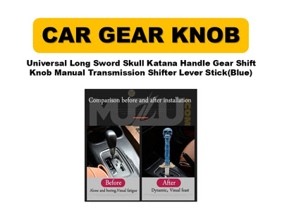 Universal Long Sword Skull Katana Handle Gear Shift Knob – Manual Transmission Shifter Lever Stick (Blue)